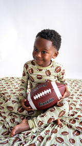 Football Two-Piece Bamboo Pajamas by Joan's - Flat Lay