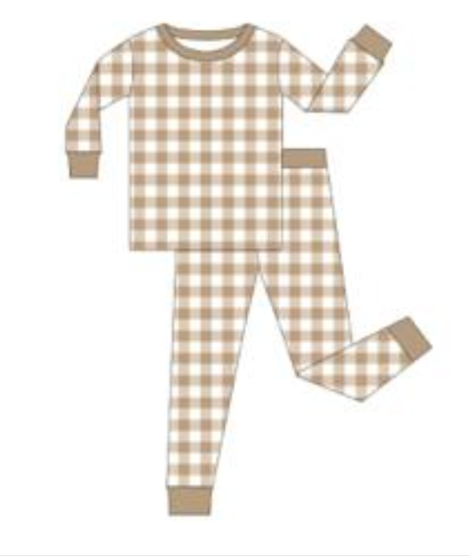 Crisp Gingham Zinza toddler two-piece pajama set by The Honey and Bro Co.