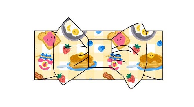 Breakfast Buddies Luxe Bamboo Bow Headband by Joans - Soft baby hair accessory with adorable breakfast food print featuring pancakes waffles eggs and bacon on bamboo viscose fabric