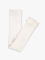 IVORY FOOTLESS RUFFLE TIGHTS by RuffleButts + RuggedButts - Front View - Easter Baby Clothing