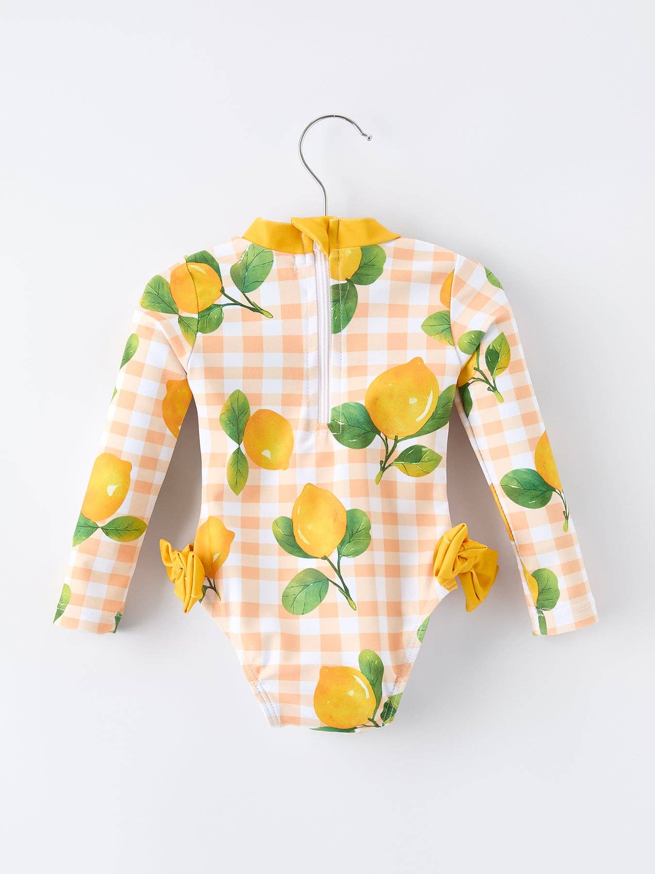 Lemon Print Long Sleeve Girls One Piece Swimsuit by Rylee Faith Designs - Back View