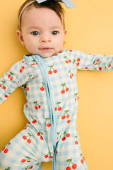 Cherry Picnic Bamboo Footed Sleeper Pajamas - Flat Lay
