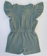 Lucy Sage Organic Muslin Cap-sleeve Romper by Mimi & Me - Detail View