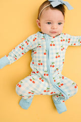 Cherry Picnic Bamboo Footed Sleeper Pajamas - Back View