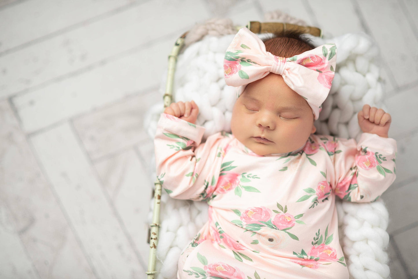 Pink Rose Baby Gown and Bow Headband | Infant Girls by Adorable Sweetness - Back View