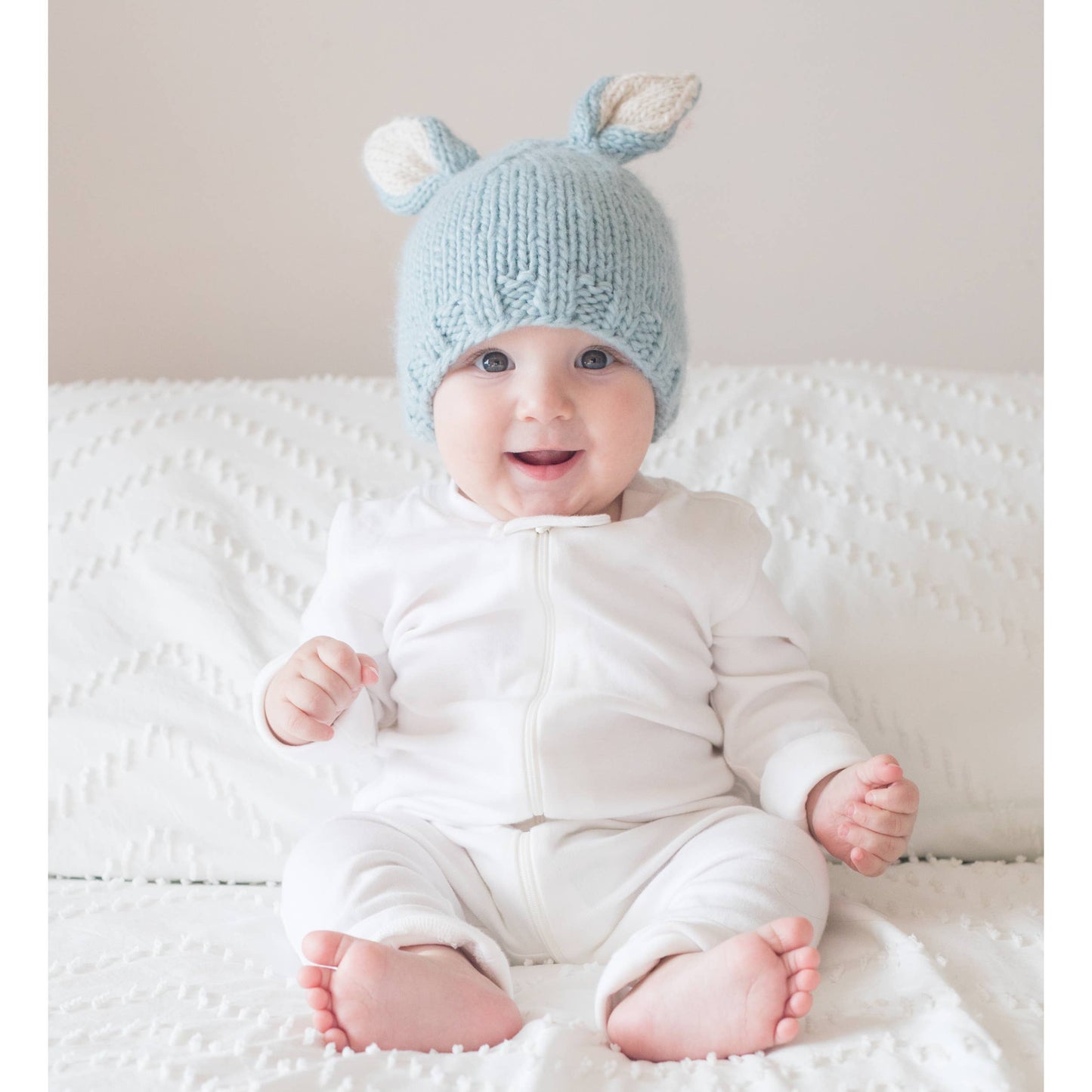 BUNNY EARS BLUE BEANIE HAT by Huggalugs - Back View - Easter Baby Clothing