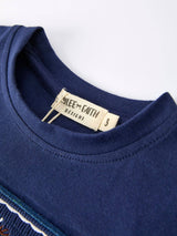 Baby Boy Christmas Outfit Set – Navy Santa Sleigh Holiday Collection by Rylee Faith Designs - Fabric Detail