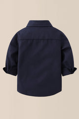 Navy Blue Cotton Button-Down Shirt – Baby & Toddler by The Honey and Bro Co. - Back View