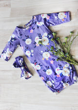 Lavender Baby Gown and Bow Headband | Infant Girls by Adorable Sweetness - Close-Up
