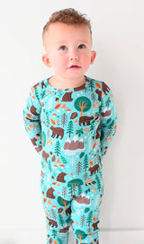 Woody Woodland Bamboo Pajamas | Kids Two-piece Set by The Honey and Bro Co. - Back View