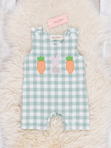 Gingham Carrot Patch Embroidered Baby Boy Johnny by Marie Nicole Clothing - Front View - Easter Baby Clothing