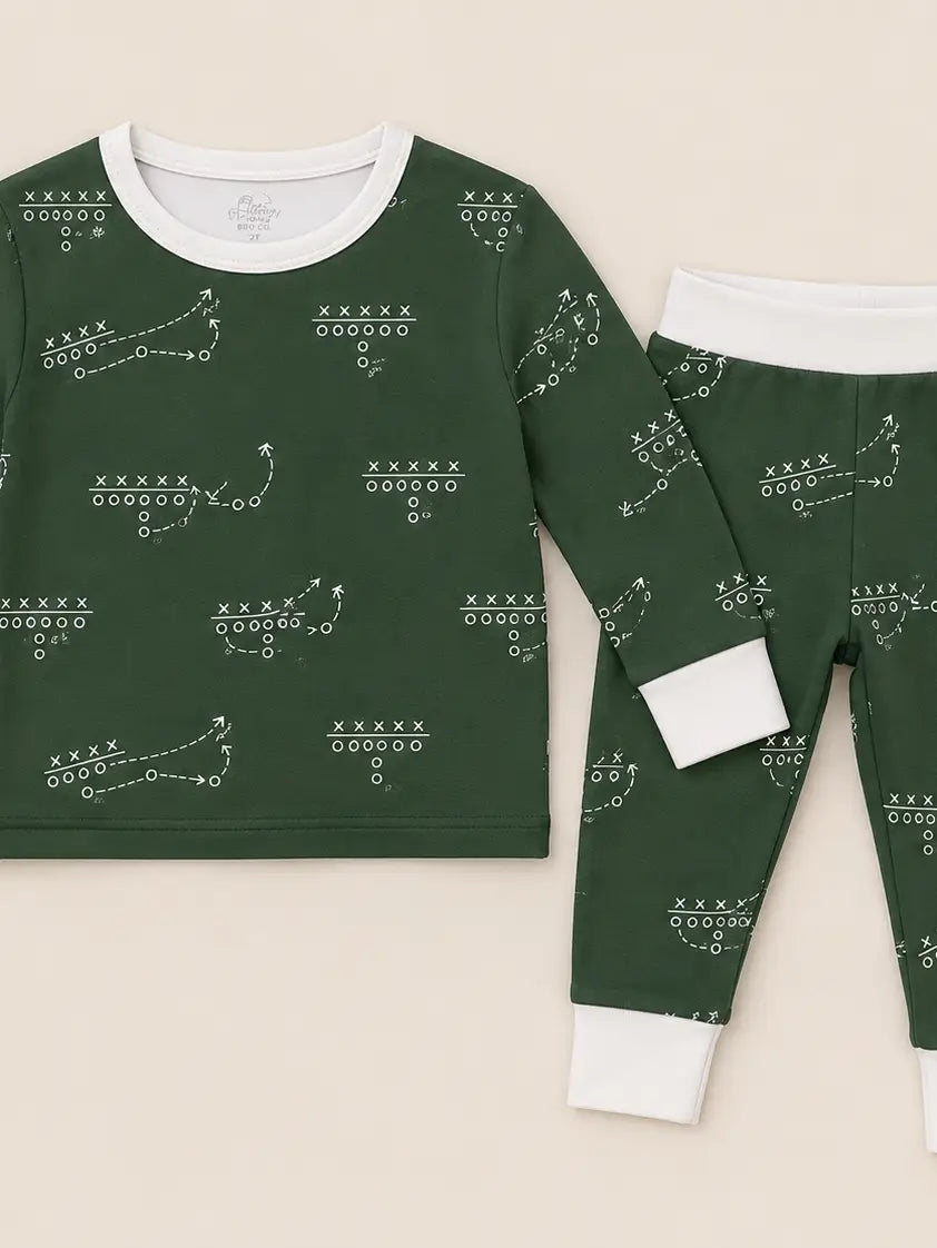 Little Playbook Soluna bamboo football toddler two-piece pajama set by The Honey and Bro Co.