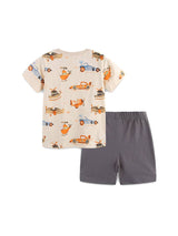 Boys cartoon print cotton t-shirt and shorts outfit - view 3 for toddlers 2Y-5Y