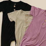 Bamboo Henley Romper in Purple - Flat Lay
