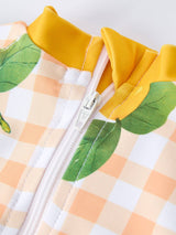 Lemon Print Long Sleeve Girls One Piece Swimsuit by Rylee Faith Designs - Close-Up