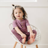 Bamboo Henley Romper in Purple by Little Joy Co. - Front View
