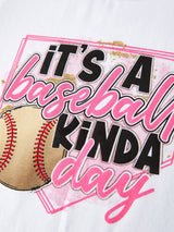 Baseball Kinda Day Girls Outfit - Close-up of graphic print design and fabric detail