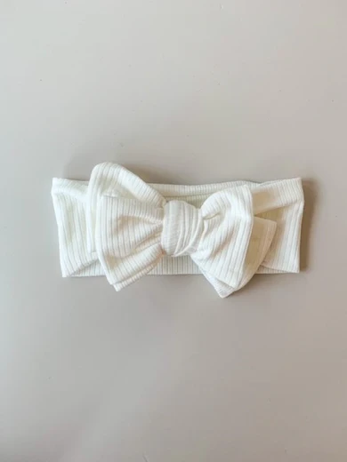 GIA Cotton Ribbed Bow Headband | Milk by Petite + Co - Front View