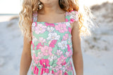 Mint Pink Floral Ruffle Jumpsuit - Close Up Floral Print