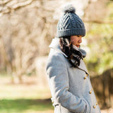 Grey Pop Pom Pom Beanie Hat by Huggalugs - Flat Lay