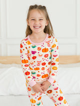 SoftSnooze™ Toddler Bamboo Viscose Fall Treats Ruffle Long Sleeve Pajama Set with Signature Rear Ruffles by RuffleButts + RuggedButts - Back View