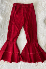 Red Denim Double Bell Bottom Baby Flared Jeans by luluclothes - Back View