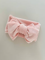 Chunky Velvet Ribbed Bow Headband | Blush Pink by Petite + Co - Front View