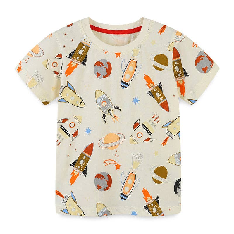 Boys cartoon printed cotton short sleeve t-shirt for toddlers 2Y-5Y