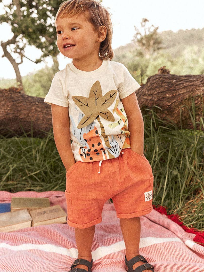 Boys knit cotton t-shirt and shorts set with cartoon print for toddlers 2Y-5Y