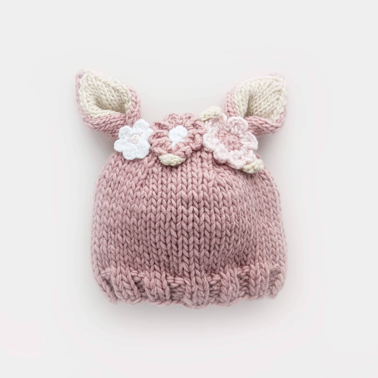 FLOWER BUNNY BEANIE ROSY by Huggalugs - Front View - Easter Baby Clothing
