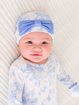 Butterfly Garden Toile Bamboo Gown & Bow Beanie Set by RuffleButts + RuggedButts - Close-up - Newborn Baby Clothing