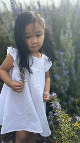 Charlotte White Organic Muslin Sleeveless Dress by Mimi & Me - Back View