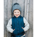 Grey Pop Pom Pom Beanie Hat by Huggalugs - Side View