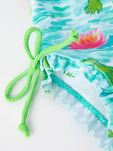 Crocodile Print Girls Swimsuit - Green One-Piece Detail View