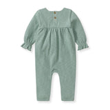 Chunky Slub Baby Girl Jumpsuit - Back View - Square Neckline Organic Cotton One-Piece