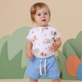 Flopsy Bunnies Easter print organic cotton short sleeve bodysuit for baby front view