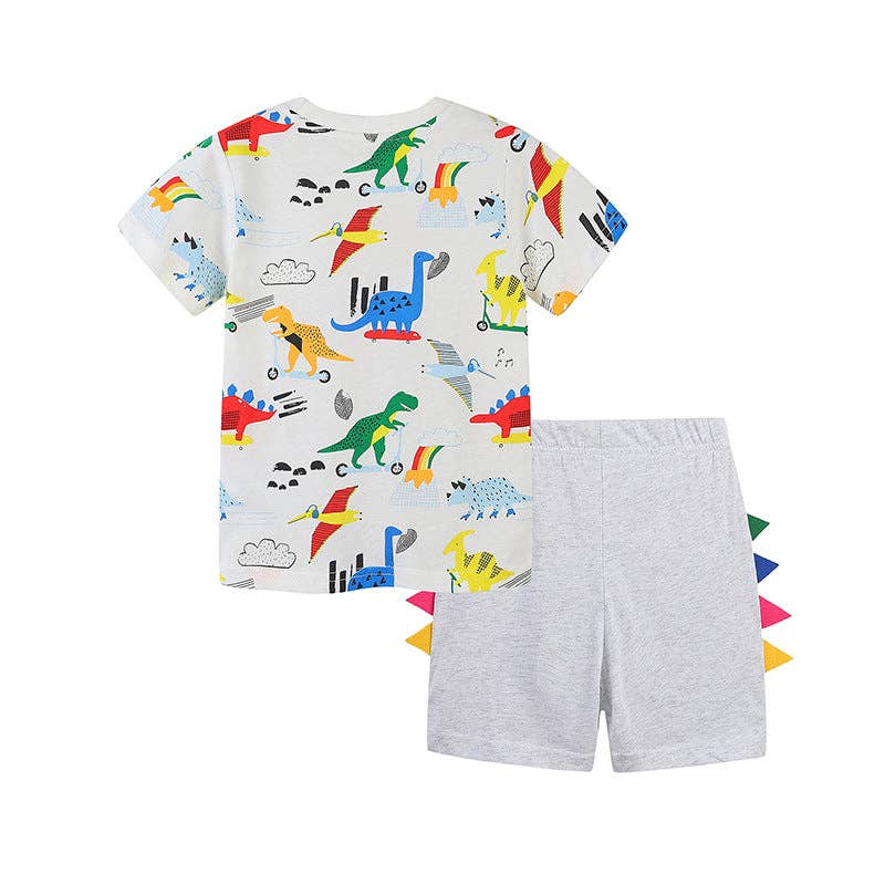 Boys cartoon printed cotton t-shirt and shorts set - view 2 for toddlers 2Y-5Y