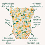Sunny Citrus Organic Cotton Frill Bodysuit - Frill Sleeve Detail