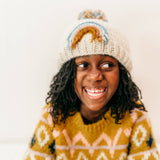 Teal Rainbow Knit Beanie Hat by Huggalugs - Close-Up