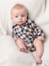 Fall Vintage Plaid Button-Up Bubble Romper by Marie Nicole Clothing - Back View