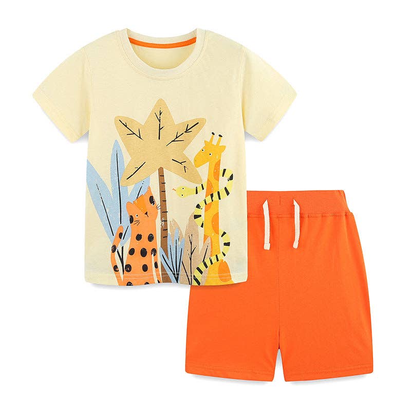 Boys knit cotton t-shirt and shorts set with cartoon print - view 2 for toddlers 2Y-5Y