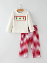 Boys' Christmas Tree Smocked Embroidered Outfit by Rylee Faith Designs - Front View