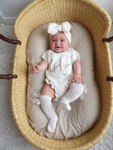 Ribbed Frill Romper Milk + Bow Gift Set by The Honey and Bro Co. - Detail View