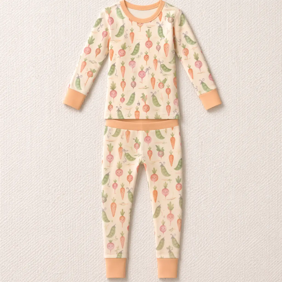 Little Sprouts Long Sleeve Pajamas by The Honey and Bro Co. - Print close-up