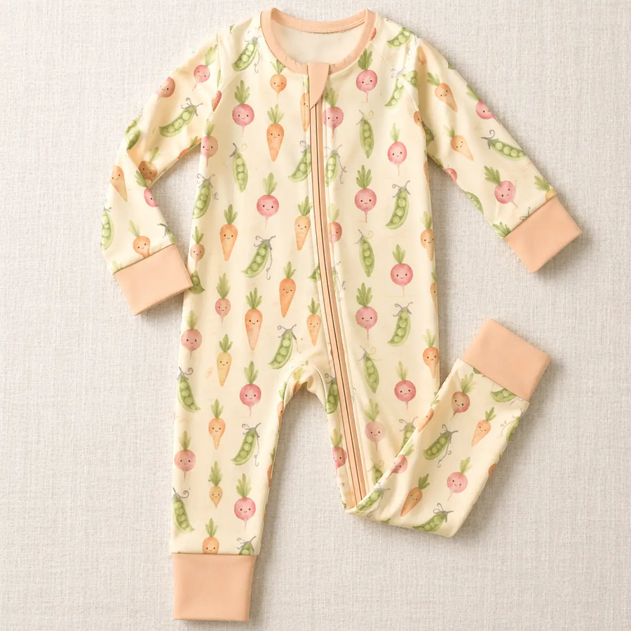Little Sprouts Zippy by The Honey and Bro Co. - Front and back bamboo pajama mockup