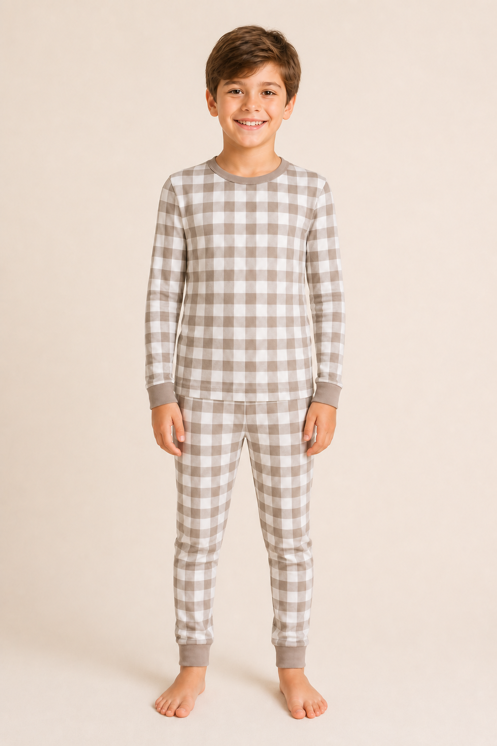 Mocha Gingham Zinza™ Kids Two-Piece Pajama Set product photo