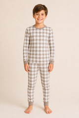 Mocha Gingham Zinza™ Kids Two-Piece Pajama Set product photo