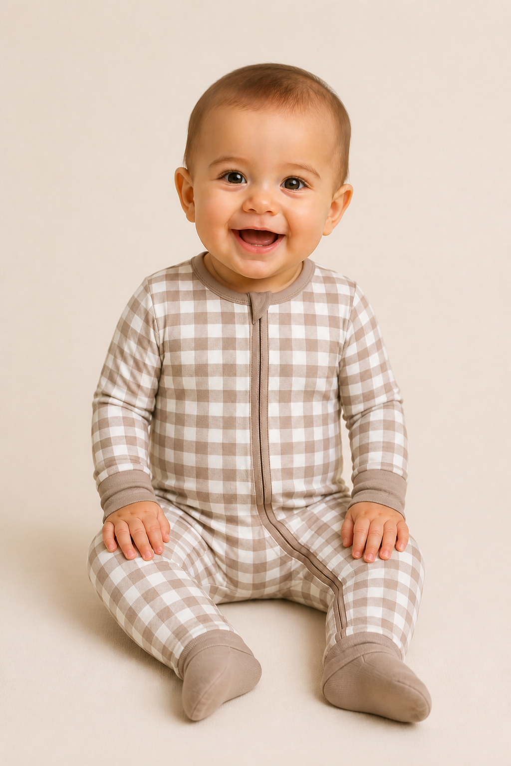 Mocha Gingham Zinza™ Convertible Zippy Pajama product photo