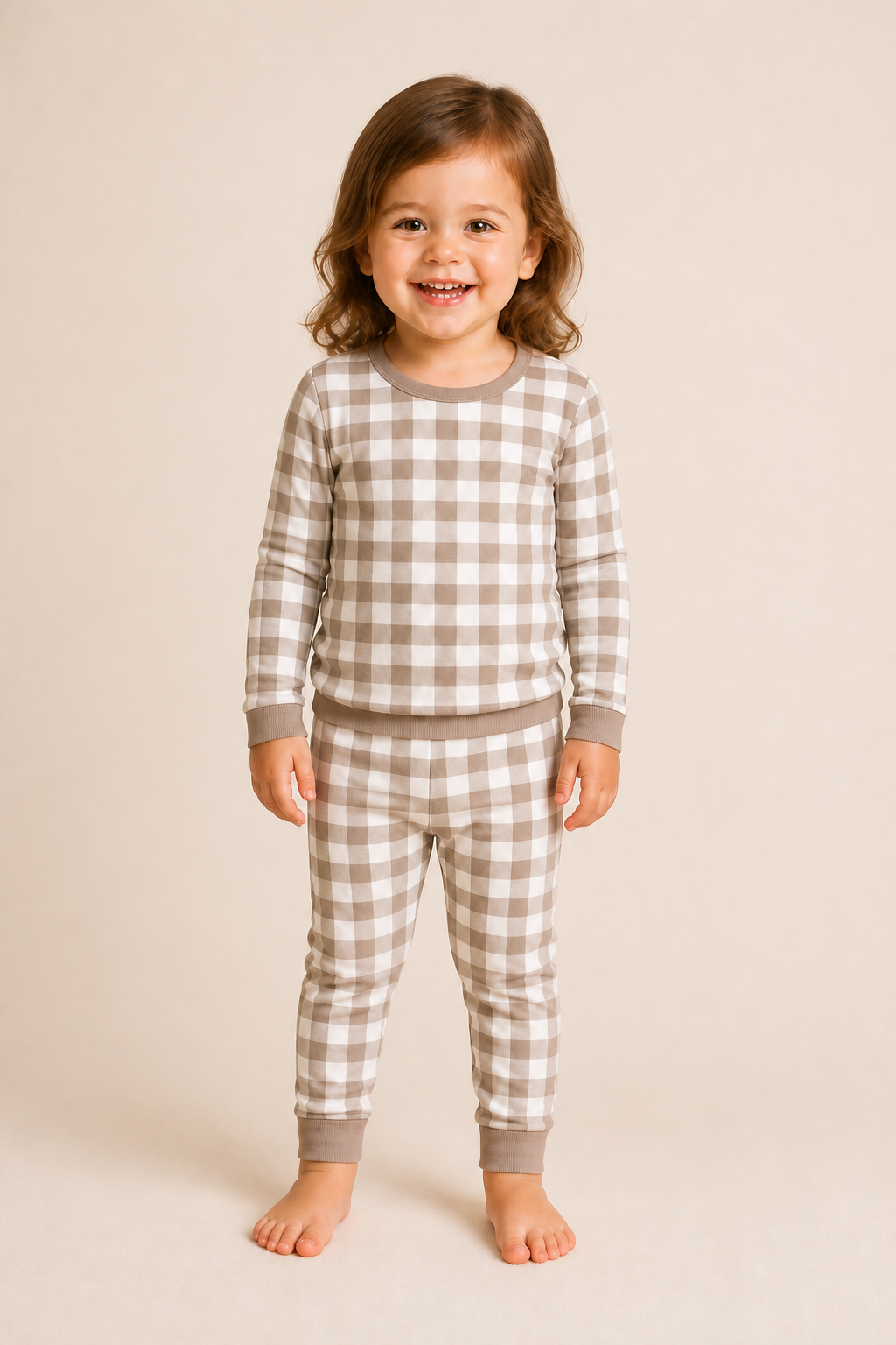 Mocha Gingham Zinza™ Toddler Two-Piece Pajama Set product photo
