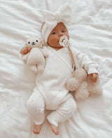 Pointelle Romper Milk White Deluxe Gift Set by The Honey and Bro Co. - Front View